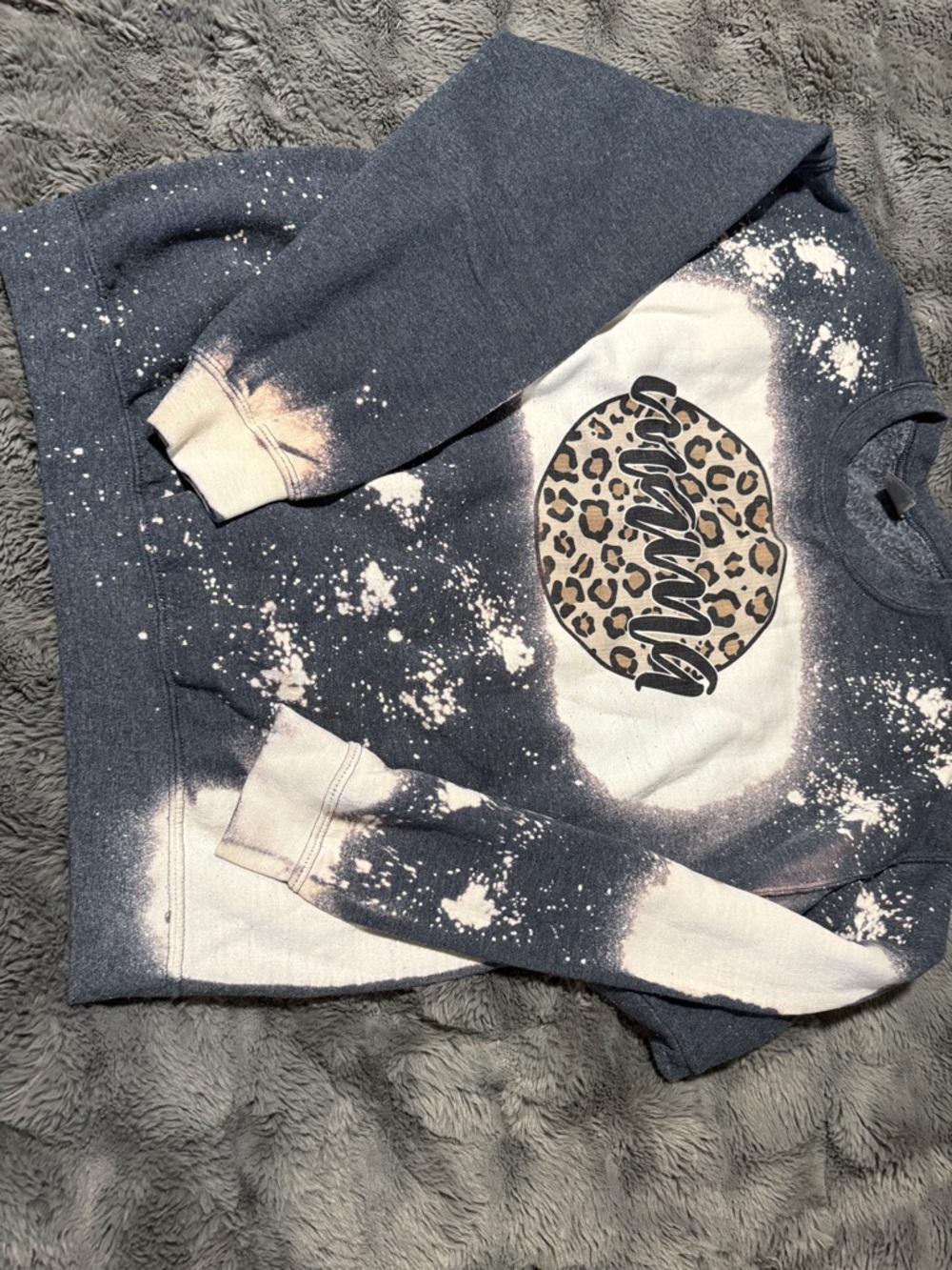 Gildan Navy and White Bleached "Mama" Leopard Accent Sweater - Picture 3 of 3